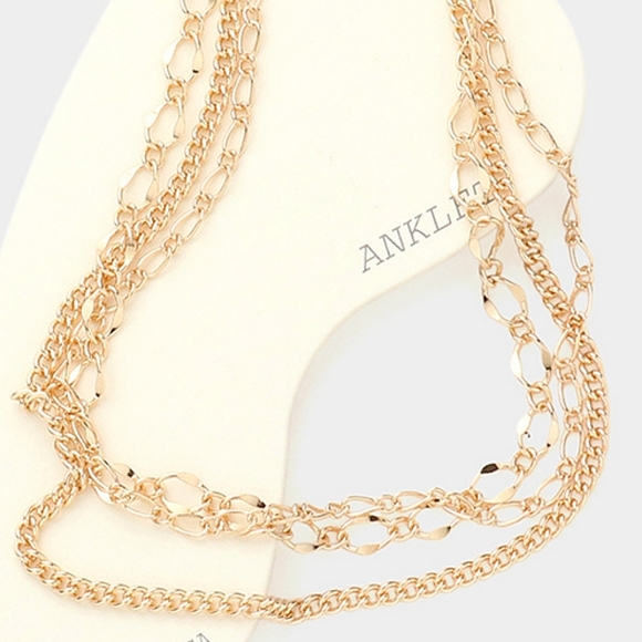 Triple Layered Gold Link Chain Style Anklet Fashion Jewelry Accessory - Picture 2 of 2